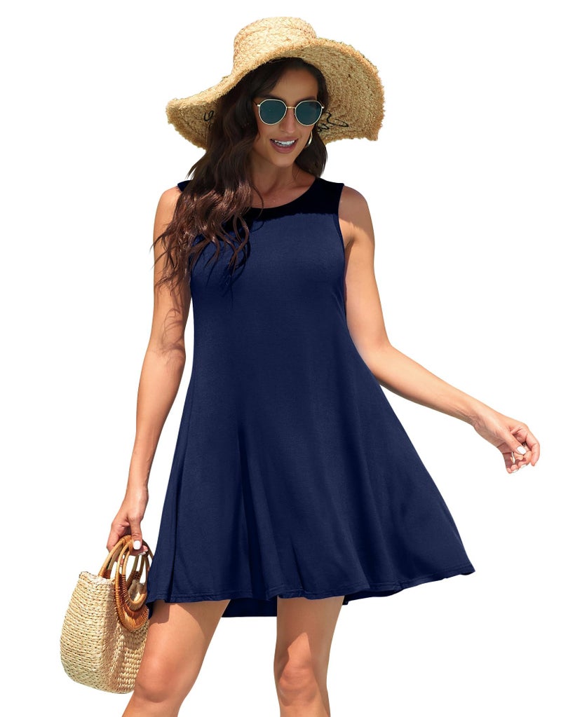 WEACZZY Women Summer Casual Swing T Shirt Dresses Beach Cover up Loose Dress,Navy Blueï¼ŒL - Image 3